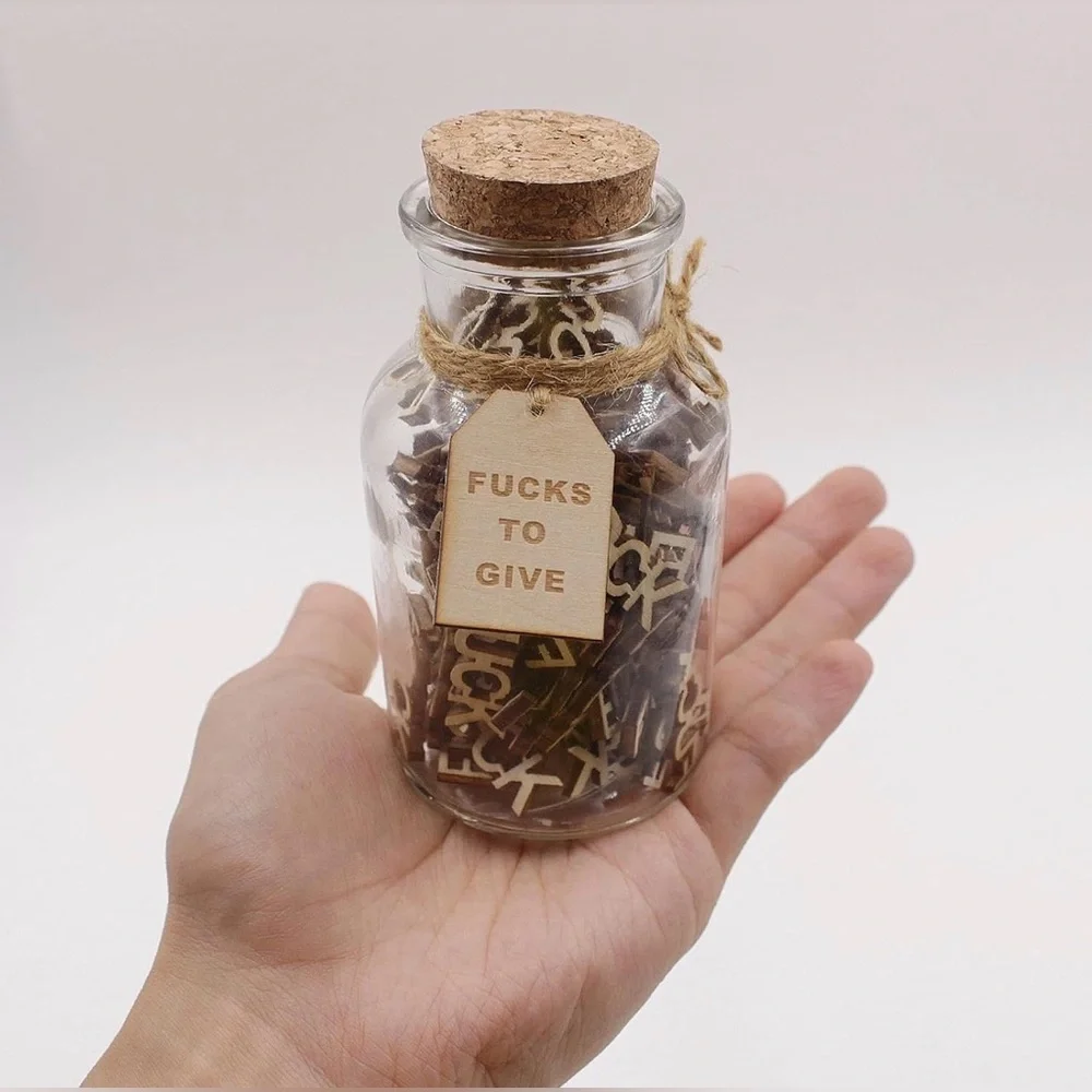 Fcks to Give Jar Funny Gag Gift Wooden Letter Bottle